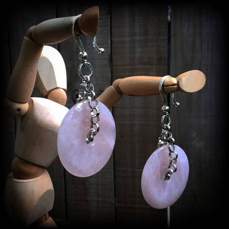 Rose quartz ear weights-Ear hangers