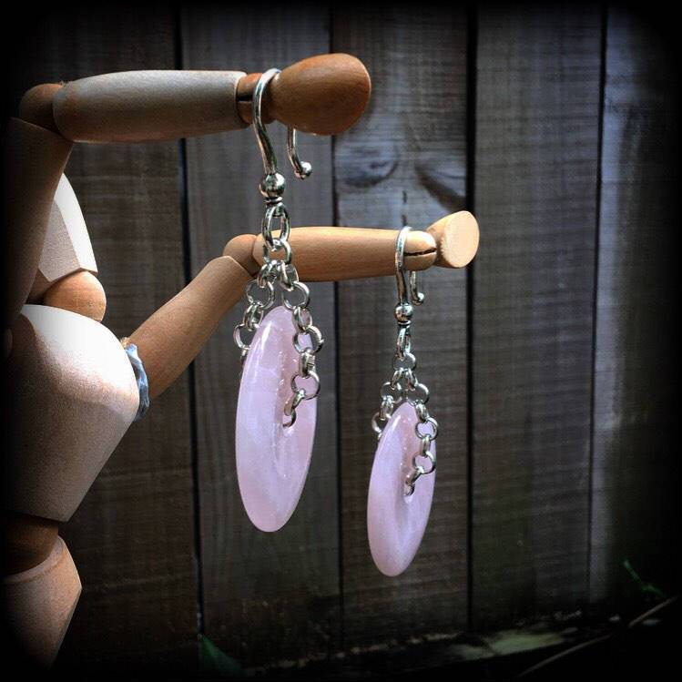 Rose quartz ear weights-Ear hangers