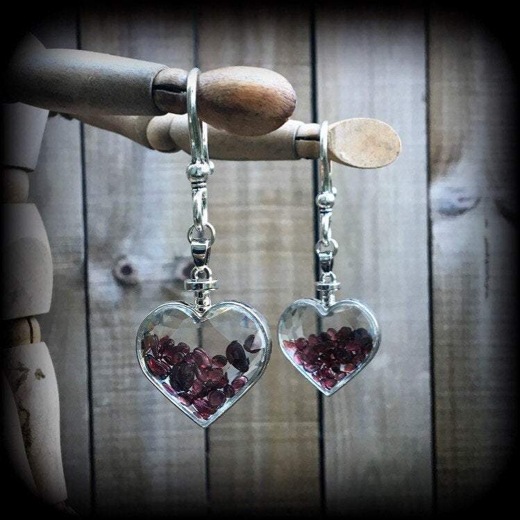 Garnet heart earrings-Ear hangers