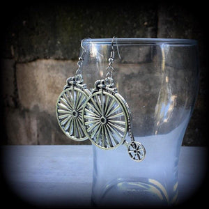 Penny Farthing earrings Boneshaker Kitsch earrings Bicycle earrings Steampunk jewelry Quirky earrings Quirky jewelry Steampunk earrings Victorian era jewelry Retro earrings Dreadpunk jewelry Curiosities Antiques Pierced ears Stocking stuffers