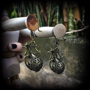 Bronze water jug earrings-Aquarius earrings