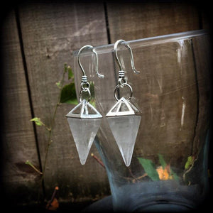 Clear quartz earrings-Gemstone ear hangers