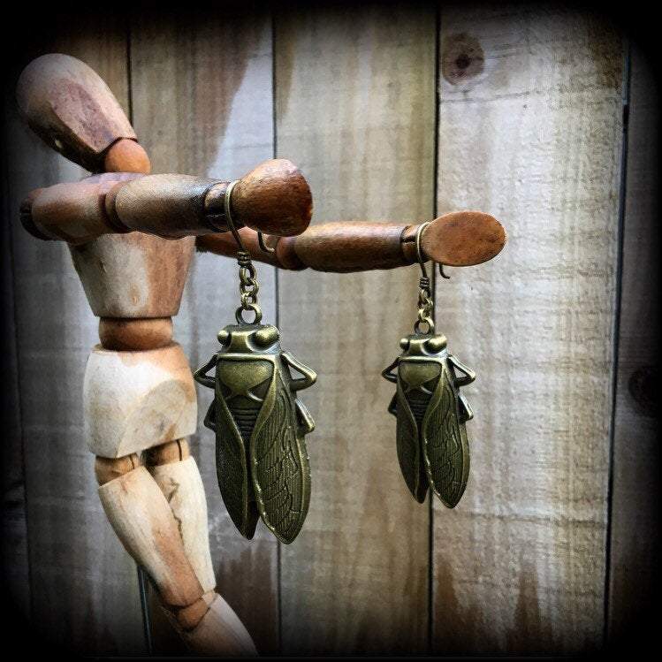 Bronze locust earrings-Ear hangers