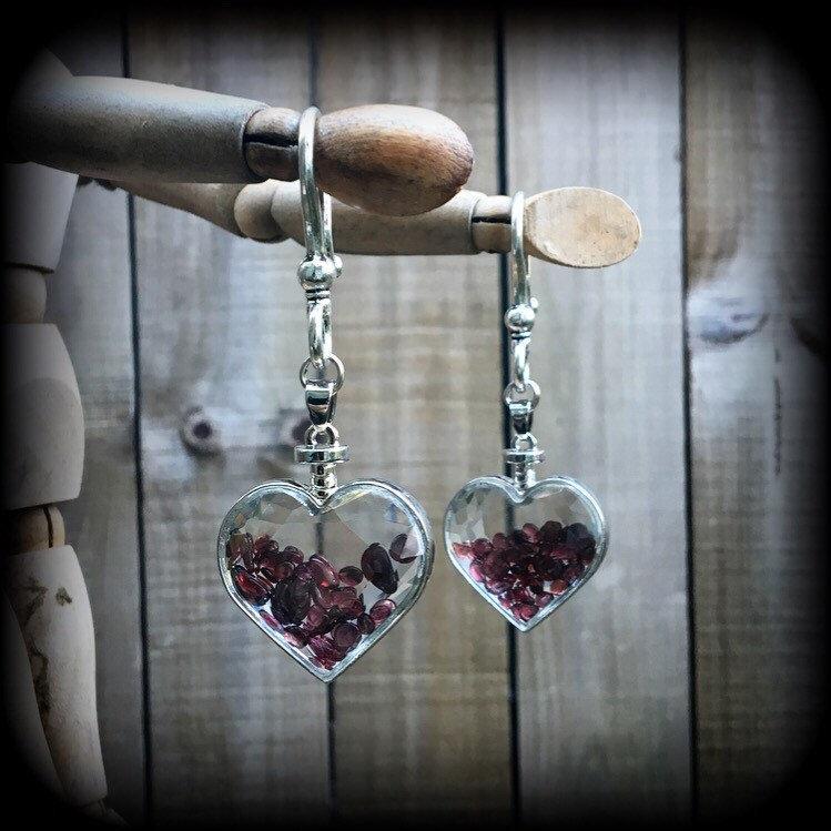 Garnet heart earrings-Ear hangers