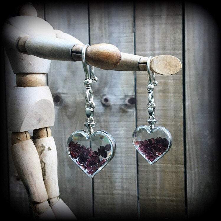 Garnet heart earrings-Ear hangers