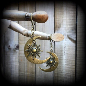 Esoteric sun and moon earrings-Ear hangers