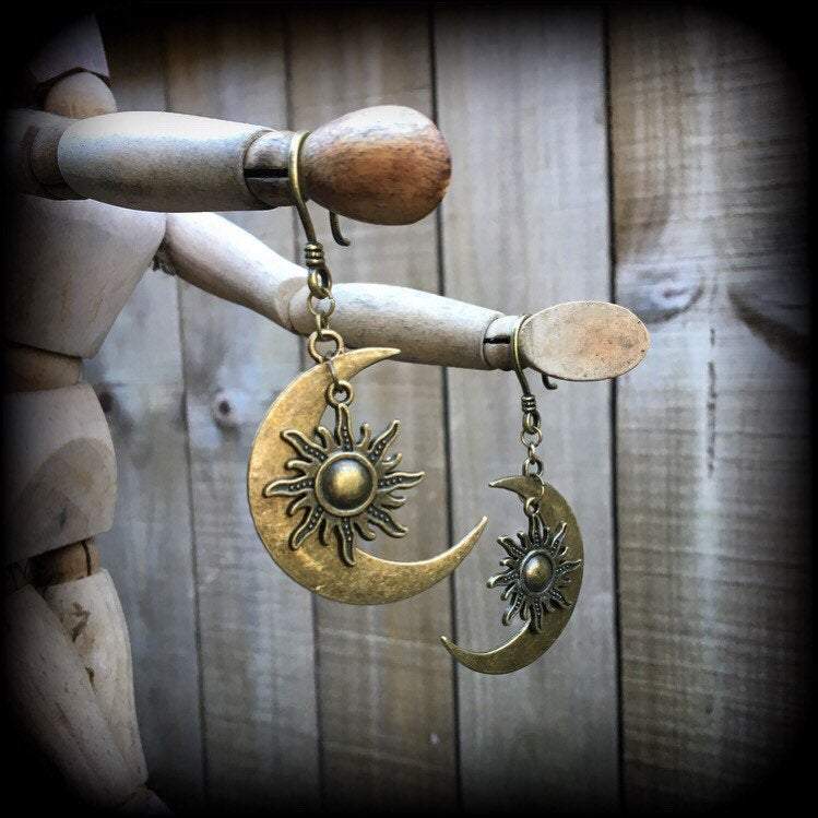 Esoteric sun and moon earrings-Ear hangers