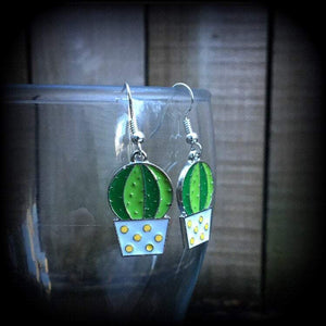 Golden ball cactus earrings-Succulent earrings