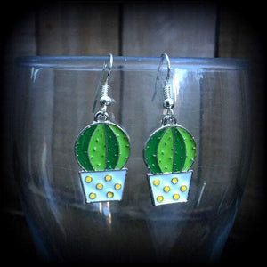 Golden ball cactus earrings-Succulent earrings