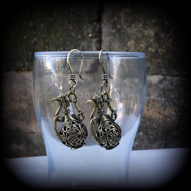 Bronze water jug earrings-Aquarius earrings