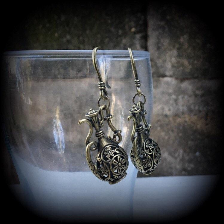 Bronze water jug earrings-Aquarius earrings