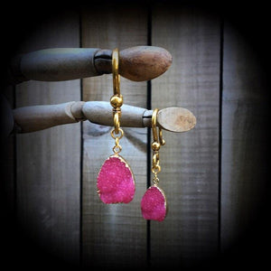 Pink druzy earrings-Ear hangers