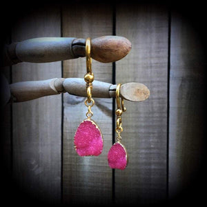 Pink druzy earrings-Ear hangers