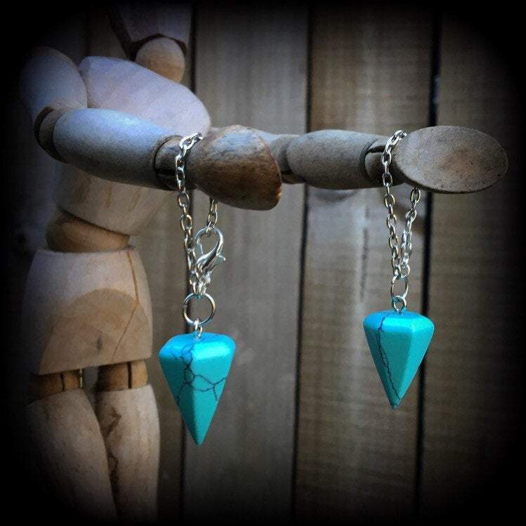 Turquoise earrings-Tunnel dangles