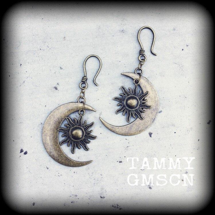 Esoteric sun and moon earrings-Ear hangers