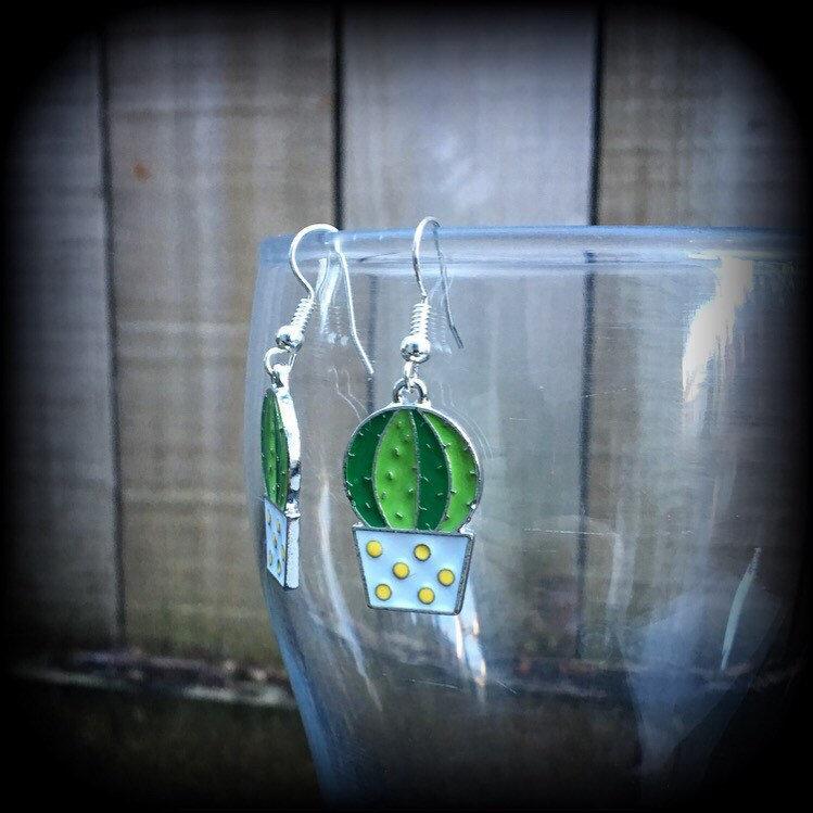 Golden ball cactus earrings-Succulent earrings