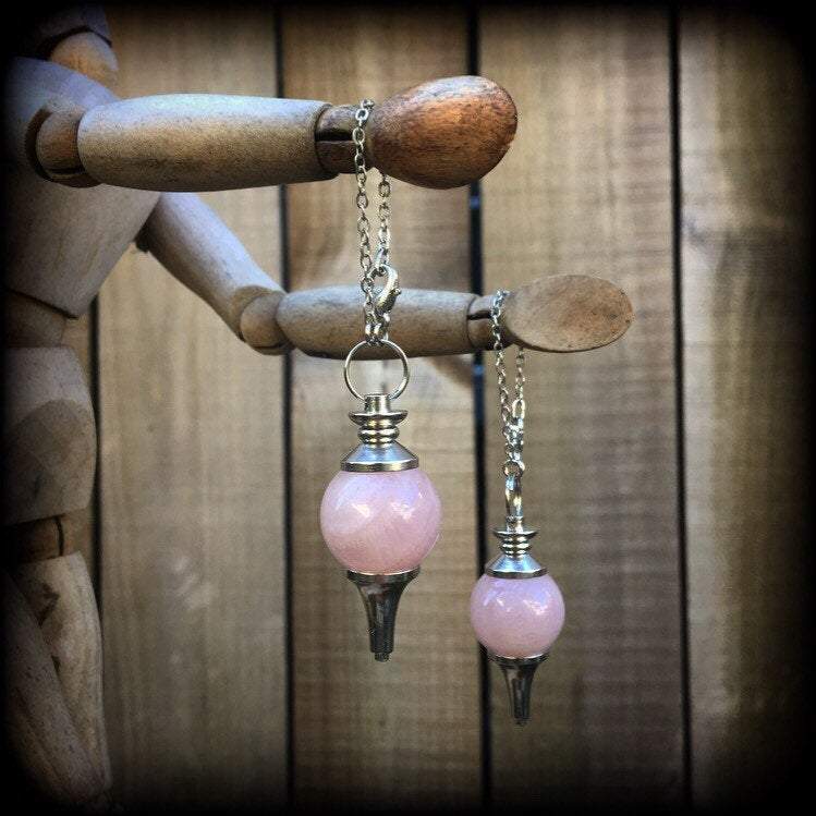 Rose Quartz earrings-Tunnel earrings