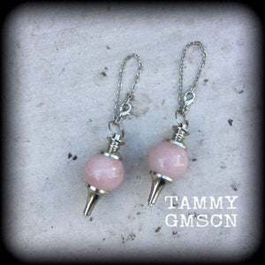 Rose Quartz earrings-Tunnel earrings