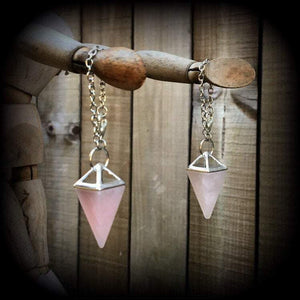 Rose quartz earrings-Tunnel dangles