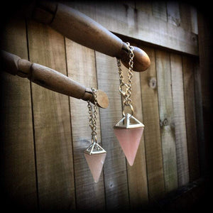 Rose quartz earrings-Tunnel dangles