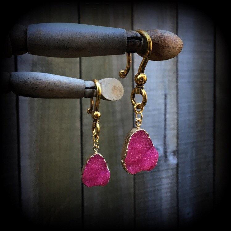 Pink druzy earrings-Ear hangers