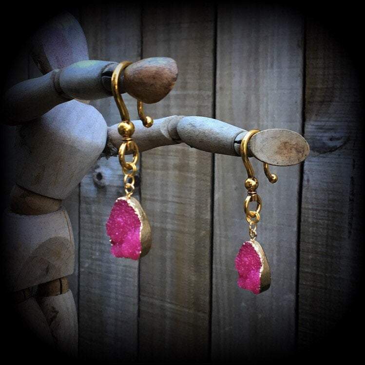 Pink druzy earrings-Ear hangers