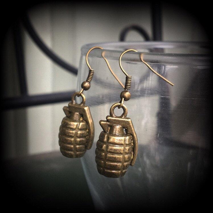 Hand grenade earrings-Punk earrings