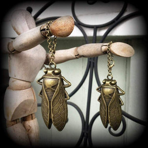 Cicada earrings Ear hangers tunnel earrings Tunnel dangles 6 gauge ear weights Insect earrings Stretched ears Stretched lobes Gauged ears Gauged earrings