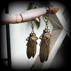 Cicada earrings Ear hangers tunnel earrings Tunnel dangles 6 gauge ear weights Insect earrings Stretched ears Stretched lobes Gauged ears Gauged earrings