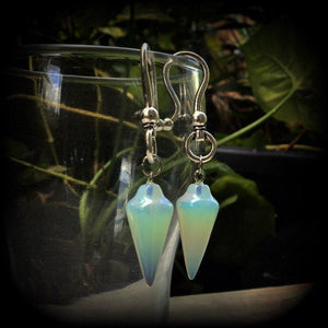 Moonstone earrings Opalite earrings 2 gauge ear weights Gemstone ear weights Ear hangers Tunnel dangles Body jewelry Ear gauges Pierced ears Stretched ears Stretched lobes Gauged ears Gauged earrings 8g 0g Whimsigoth White goth Cottagecore 
