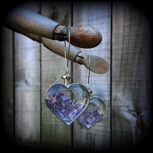 Amethyst earrings Amethyst jewelry Amethyst jewellery Unique earrings Unique ear jewelry Heart earrings Gemstone earrings Gemstone heart earrings Ear gauges True love Valentine Valentines day Valentines gifts Heart jewelry Crystal earrings Whimsygoth