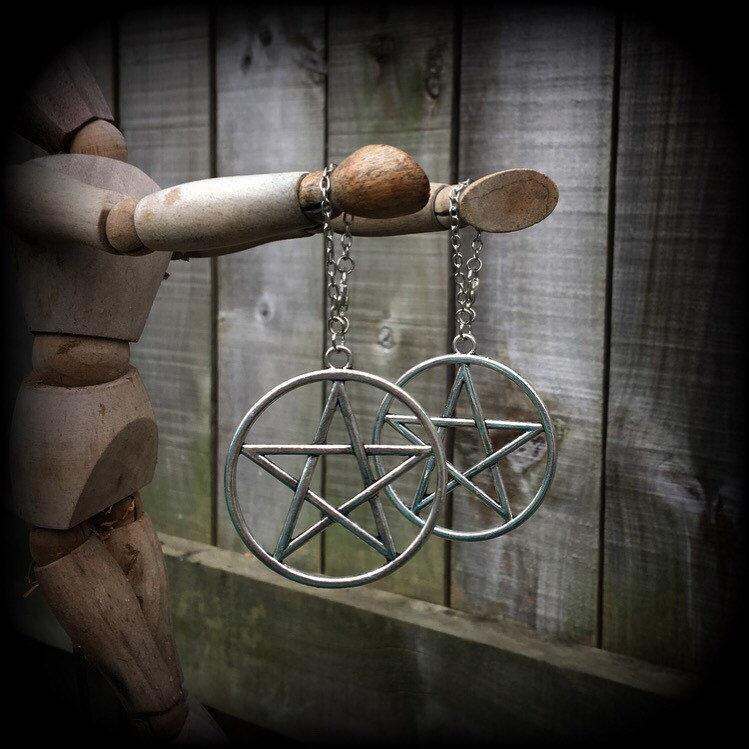 Pentagram earrings-Tunnel dangles