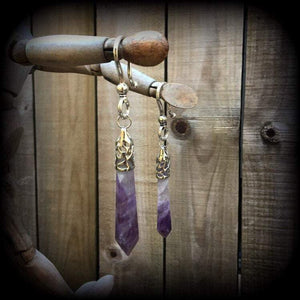 Amethyst earrings-Gemstone ear hangers