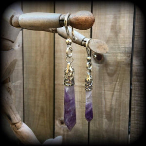 Amethyst earrings-Gemstone ear hangers