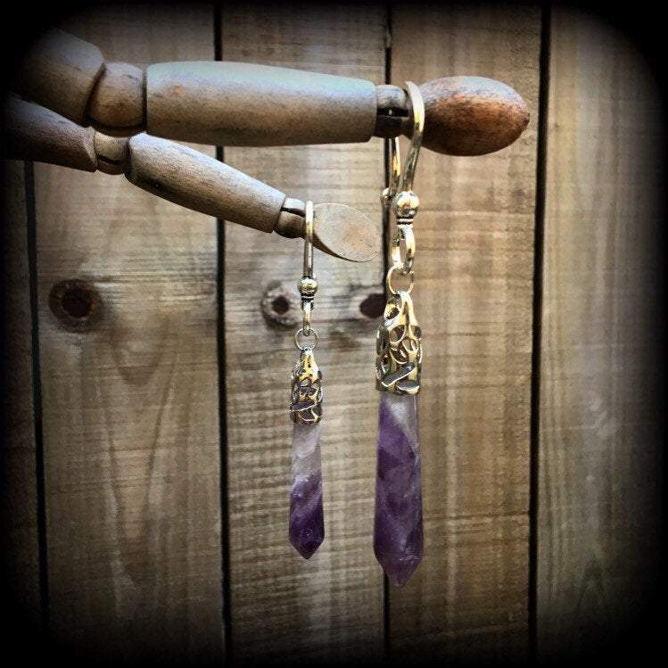 Amethyst earrings-Gemstone ear hangers