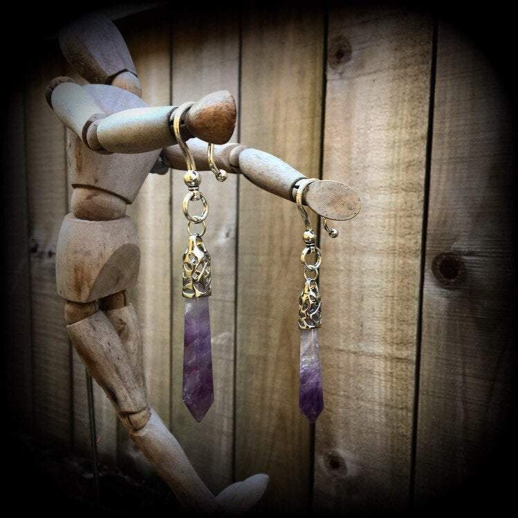 Amethyst earrings-Gemstone ear hangers