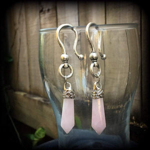 Rose quartz gauged earrings