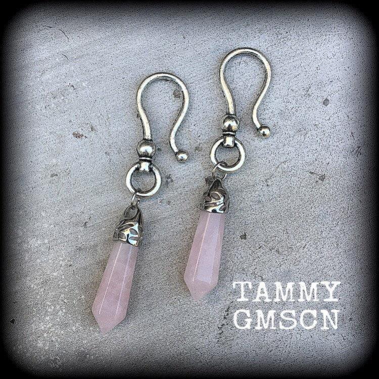 Rose quartz gauged earrings