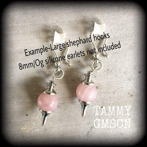 Rose Quartz earrings-Tunnel earrings