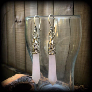 Rose Quartz gauged earrings