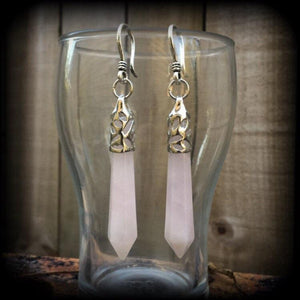 Rose Quartz gauged earrings