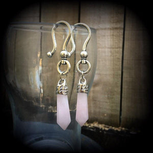 Rose quartz gauged earrings