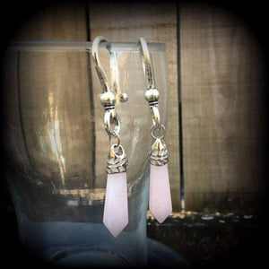 Rose quartz gauged earrings