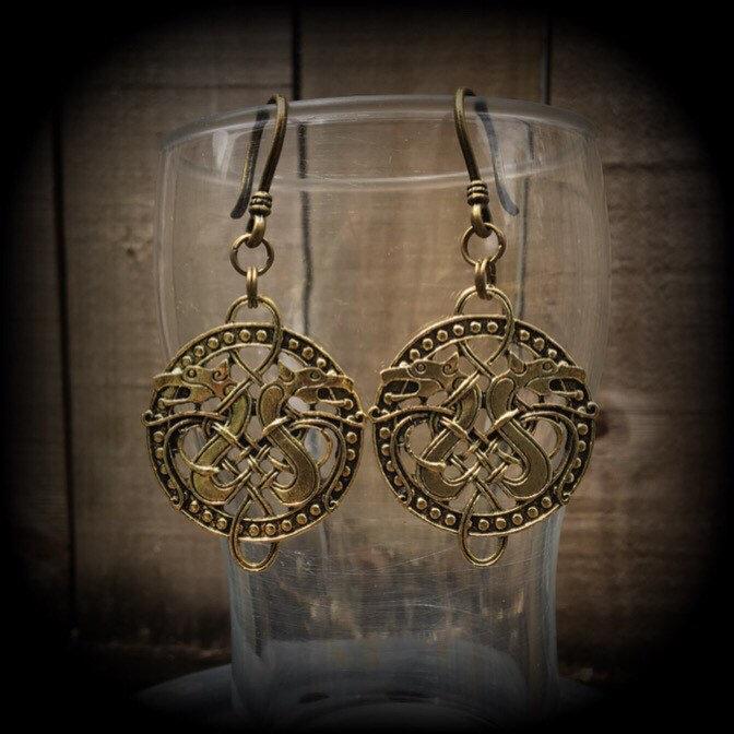 Celtic dragon earrings-Double dragon earrings