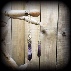 Amethyst earrings-Gemstone tunnel dangles