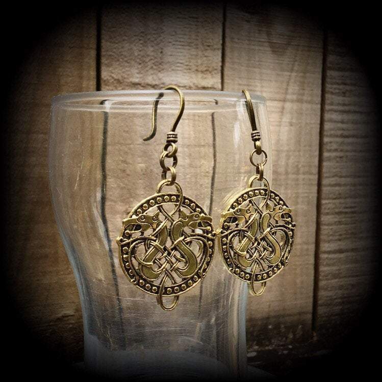 Celtic dragon earrings-Double dragon earrings