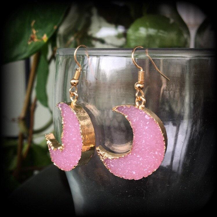 Pink druzy earrings 