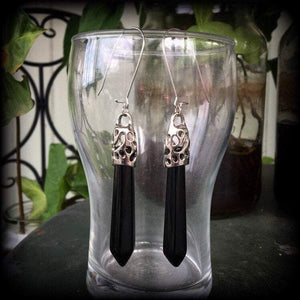 Black Obsidian earrings 6 gauge tunnel earrings Tunnel dangles Gemstone earrings Gemstone jewelry Ear hangers Pierced ears Stretched lobes 4mm 5mm 6mm 7mm 8mm 9mm 10mm body jewelry Witchy vibes Witchy jewelry Gothic earrings Gothic jewelry 2g 0g 00g