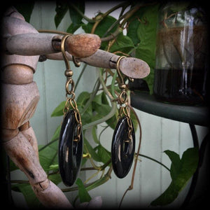 Black onyx gauged earrings-Gemstone earrings