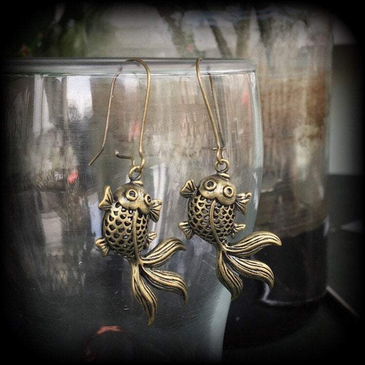 Koi fish earrings-Bronze fish earrings